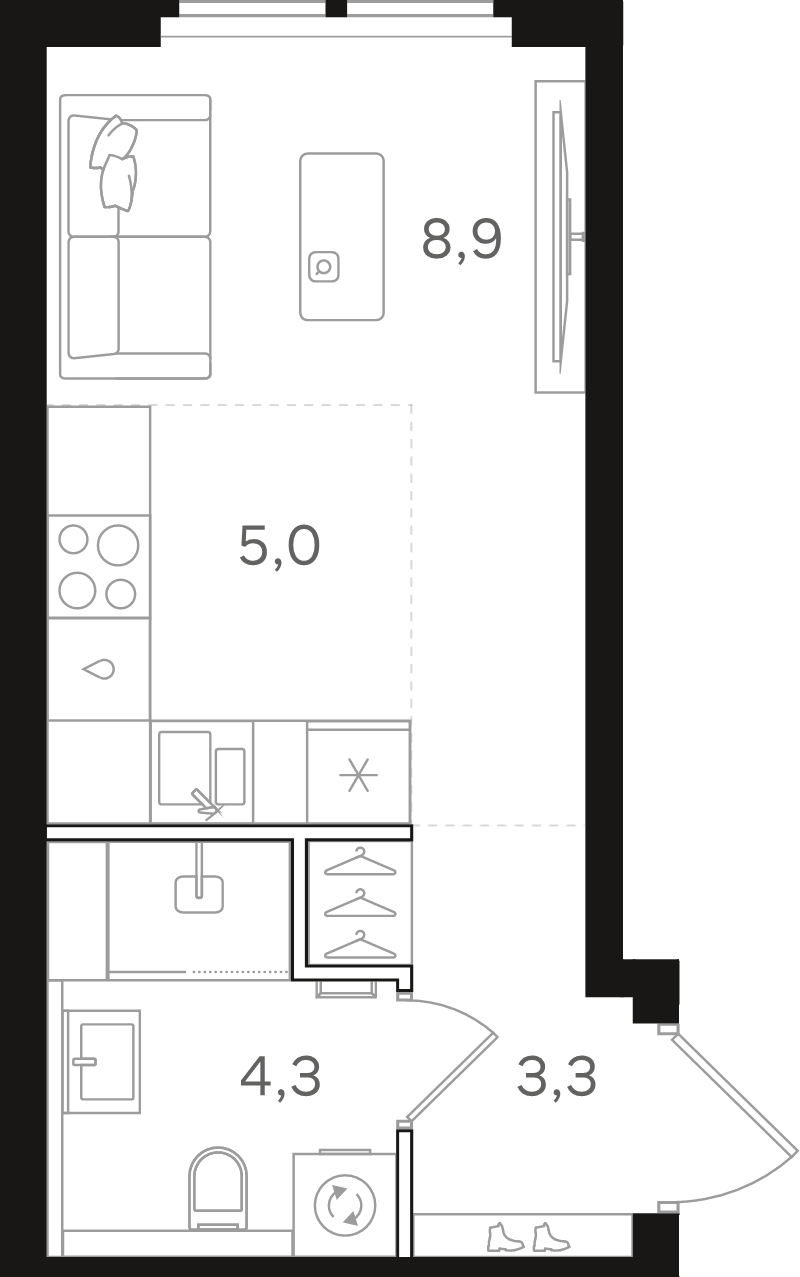 Студия 21,5 м²