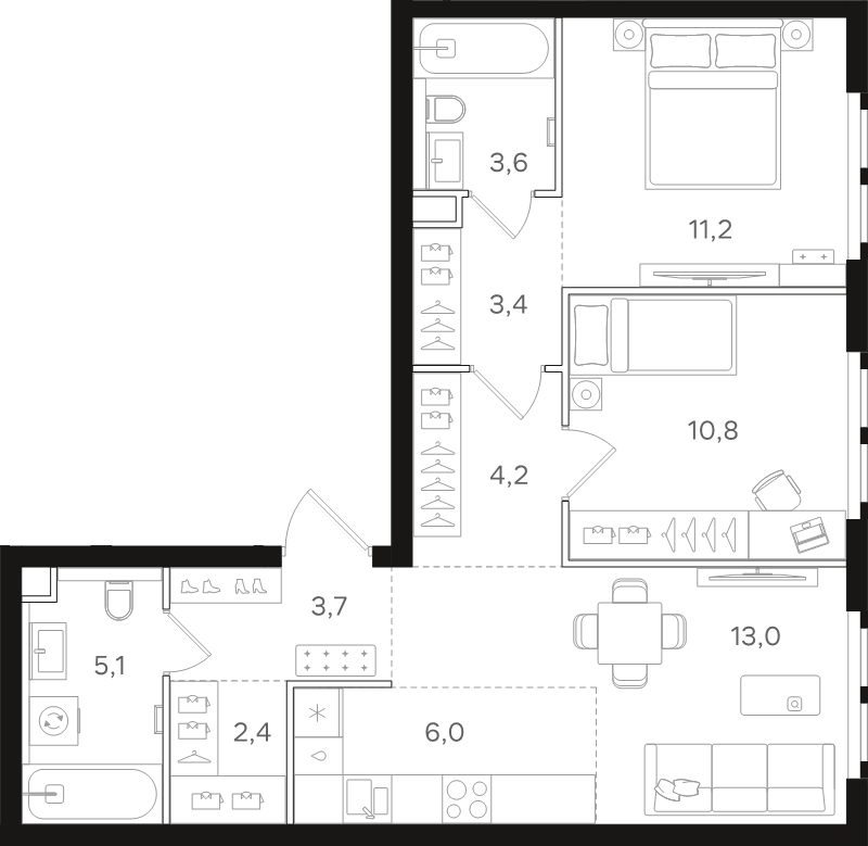 3 ккв (Евро) 63,4 м²