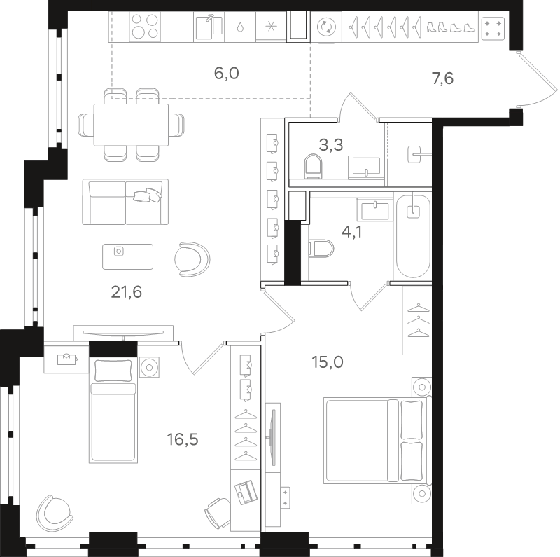 3 ккв (Евро) 74,1 м²