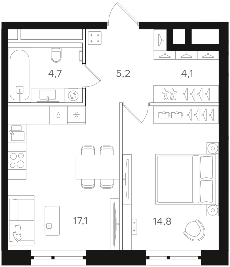 2 ккв (Евро) 46,2 м²