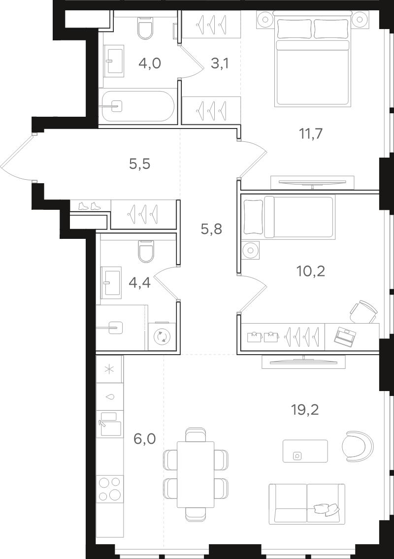 3 ккв (Евро) 69,9 м²