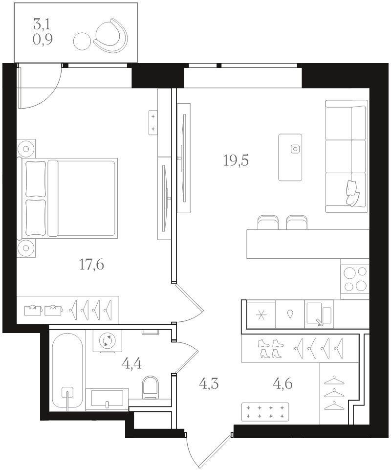 2 ккв (Евро) 51,3 м²