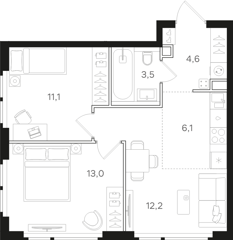 3 ккв (Евро) 50,5 м²