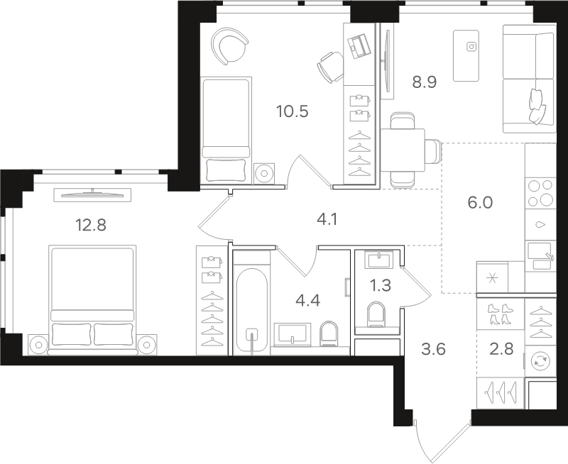 3 ккв (Евро) 54,4 м²