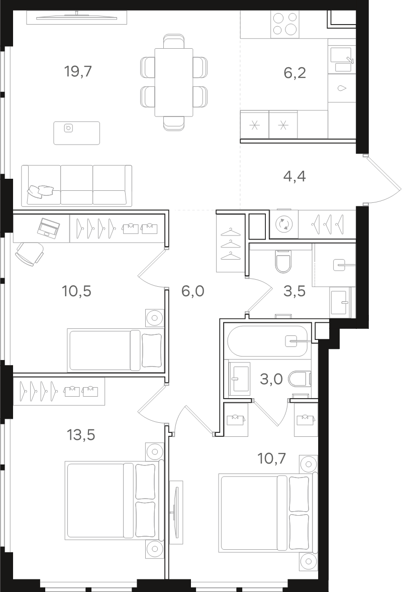 4 ккв (Евро) 77,5 м²