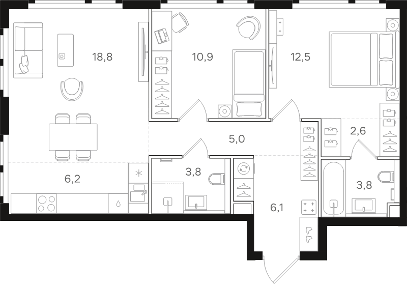 3 ккв (Евро) 69,7 м²