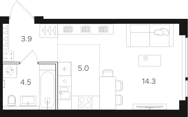 Студия 27,7 м²