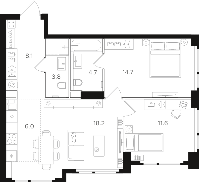 3 ккв (Евро) 67,1 м²