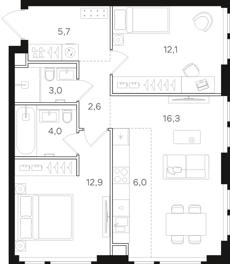 3 ккв (Евро) 62,6 м²