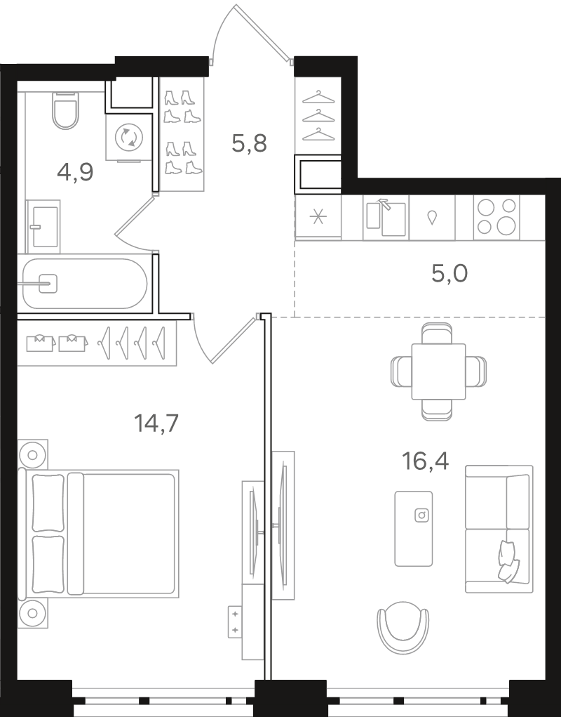 2 ккв (Евро) 46,8 м²