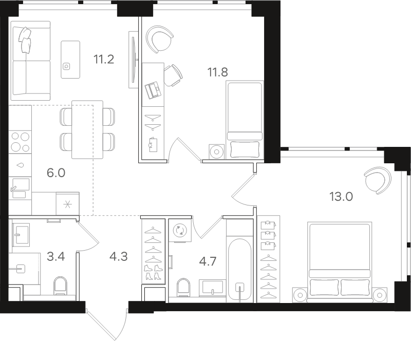 3 ккв (Евро) 58,3 м²