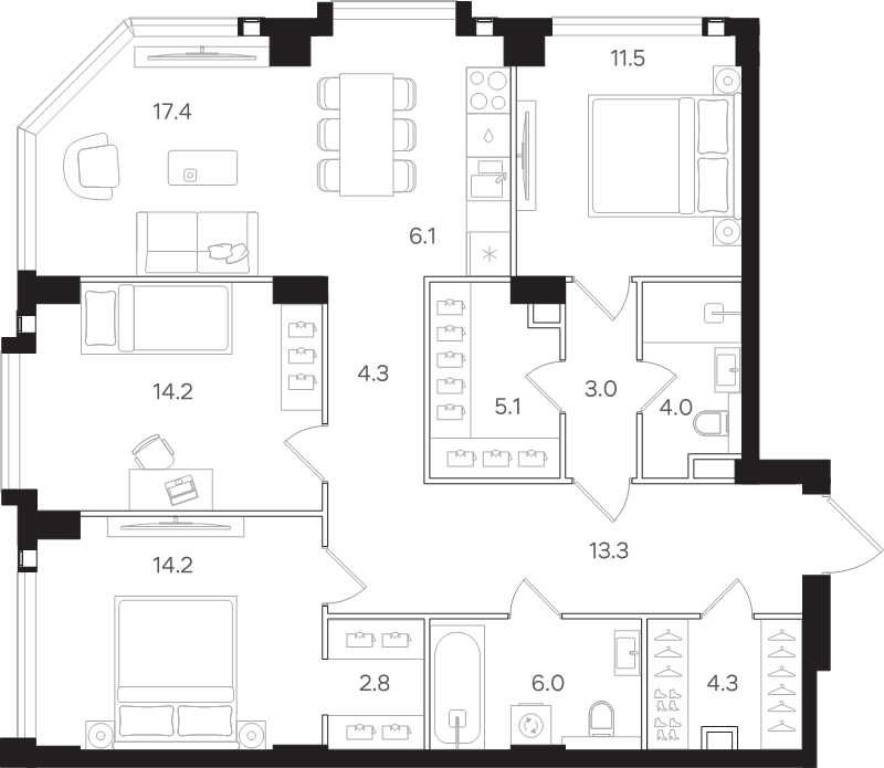 4 ккв (Евро) 106,2 м²