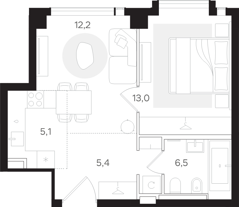 2 ккв (Евро) 42,2 м²