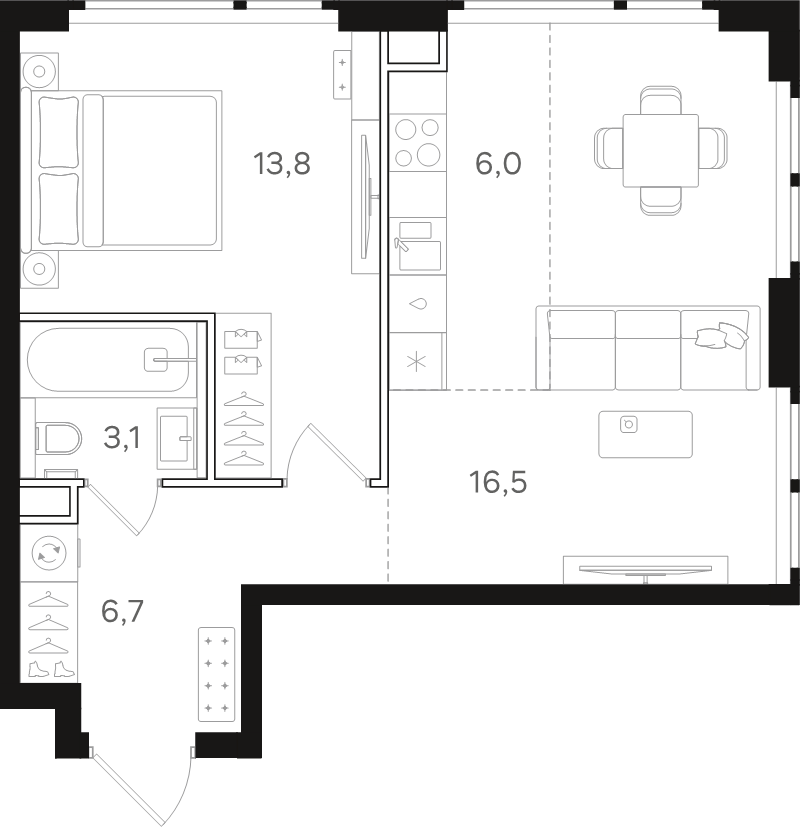 2 ккв (Евро) 46,1 м²
