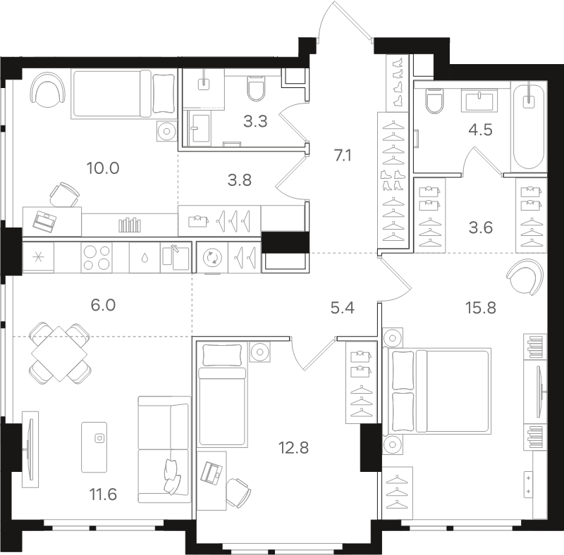 4 ккв (Евро) 83,9 м²