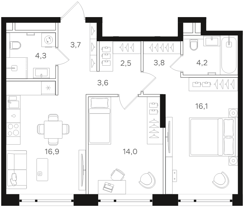 3 ккв (Евро) 69,1 м²
