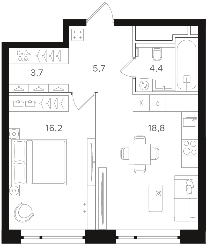 2 ккв (Евро) 48,8 м²