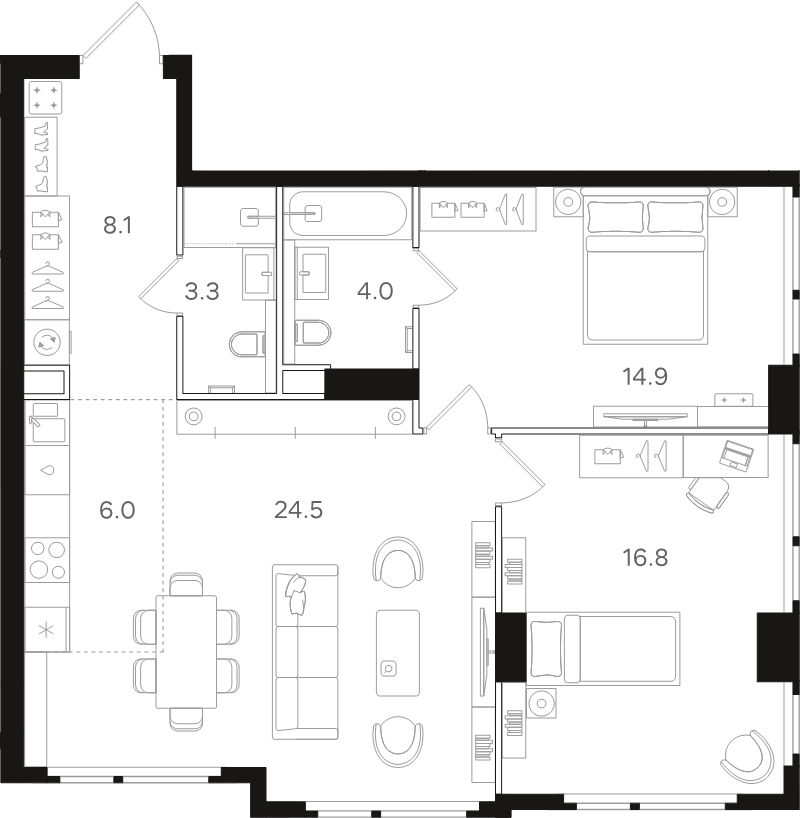 3 ккв (Евро) 77,6 м²
