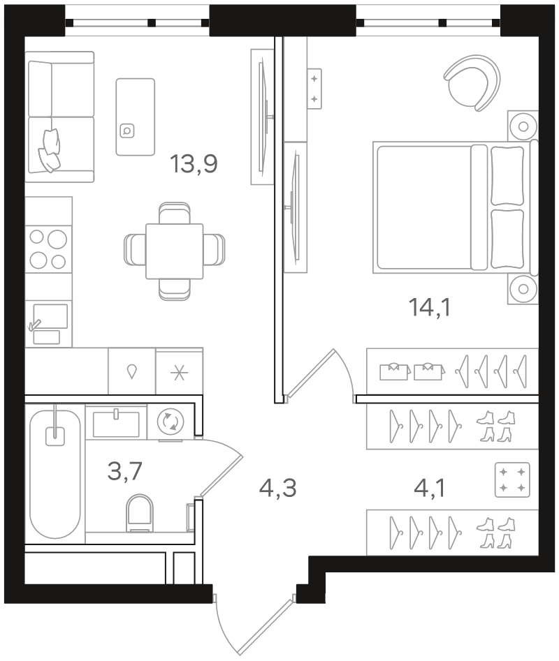 1 ккв 40,1 м²