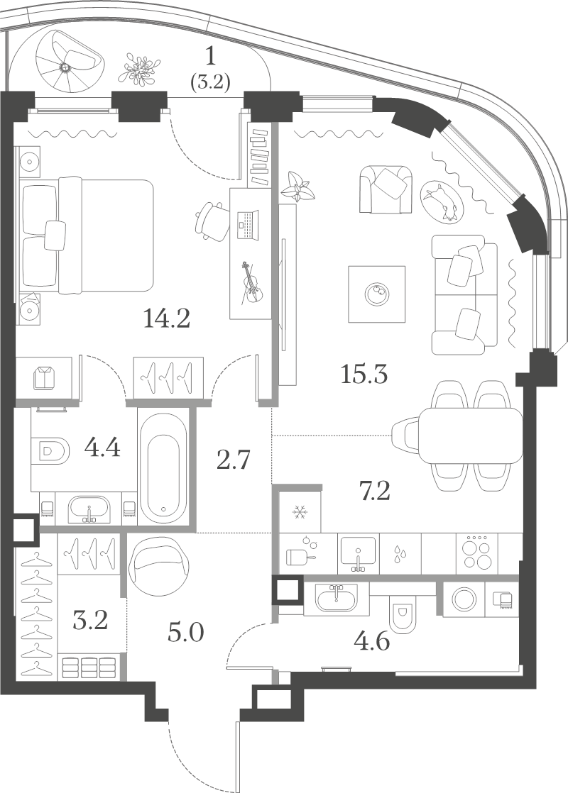 2 ккв (Евро) 57,6 м²