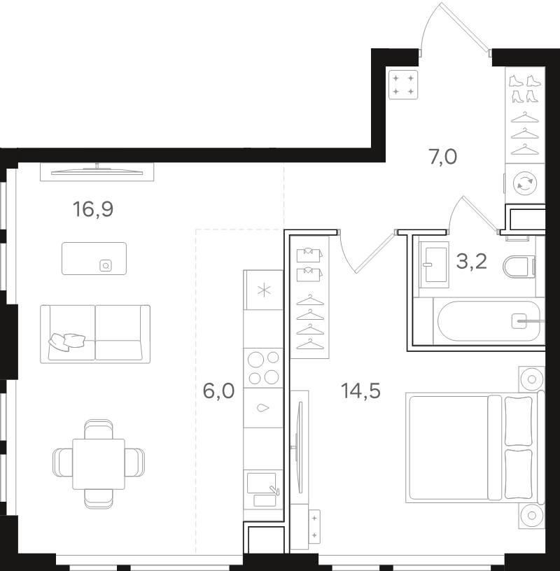 2 ккв (Евро) 47,6 м²