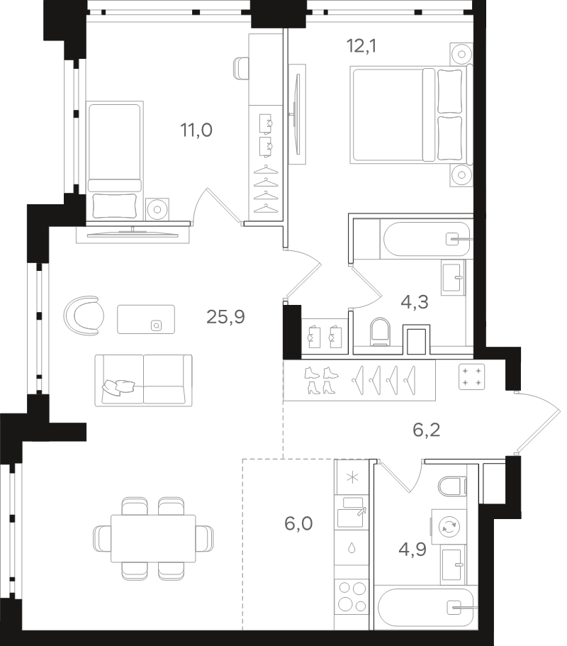 3 ккв (Евро) 70,4 м²
