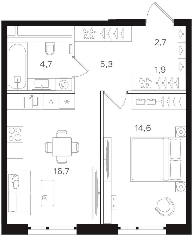 2 ккв (Евро) 45,9 м²