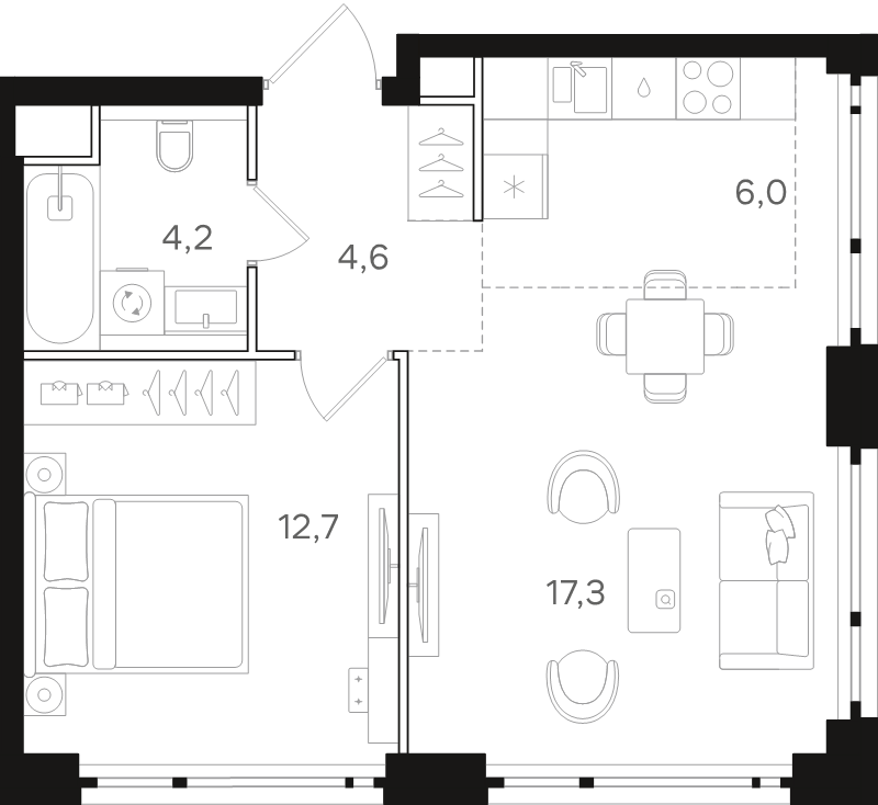 2 ккв (Евро) 44,8 м²
