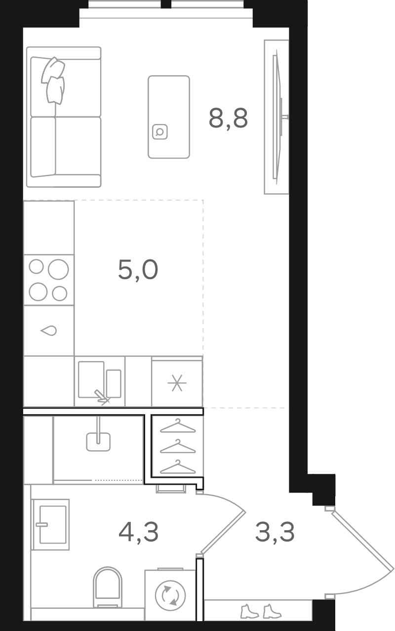 Студия 21,4 м²
