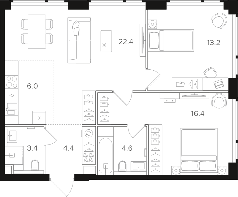 3 ккв (Евро) 70,4 м²