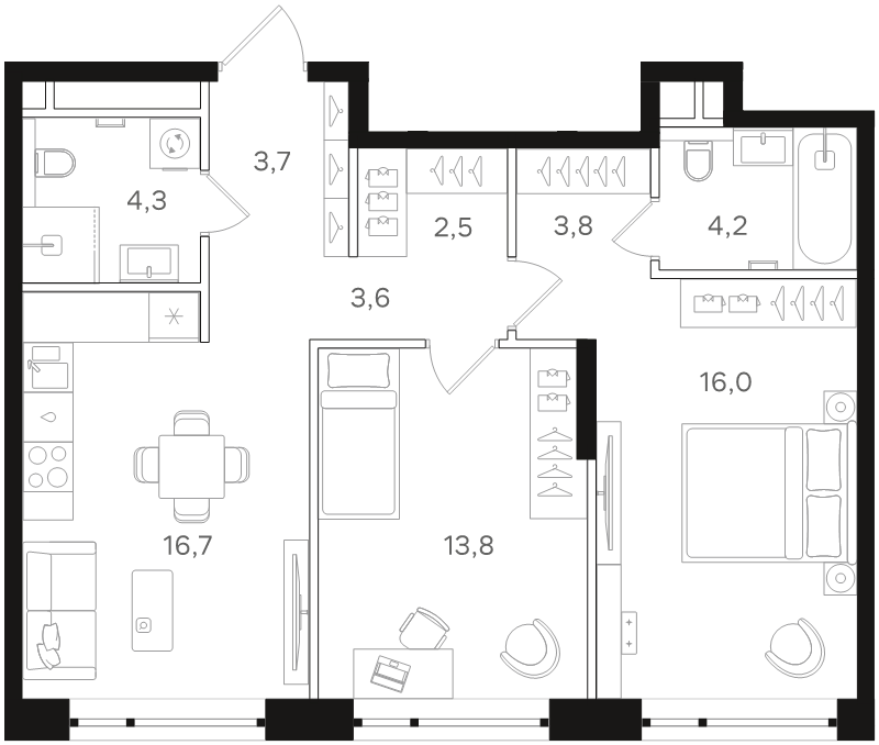 3 ккв (Евро) 68,6 м²