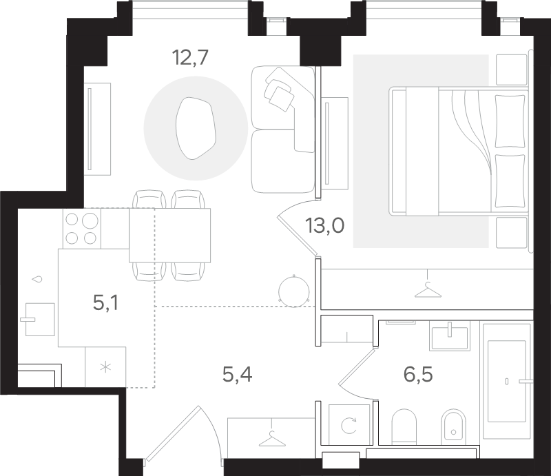 2 ккв (Евро) 42,7 м²