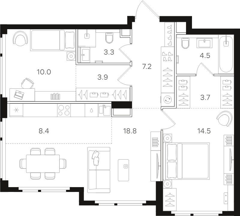 3 ккв (Евро) 74,3 м²