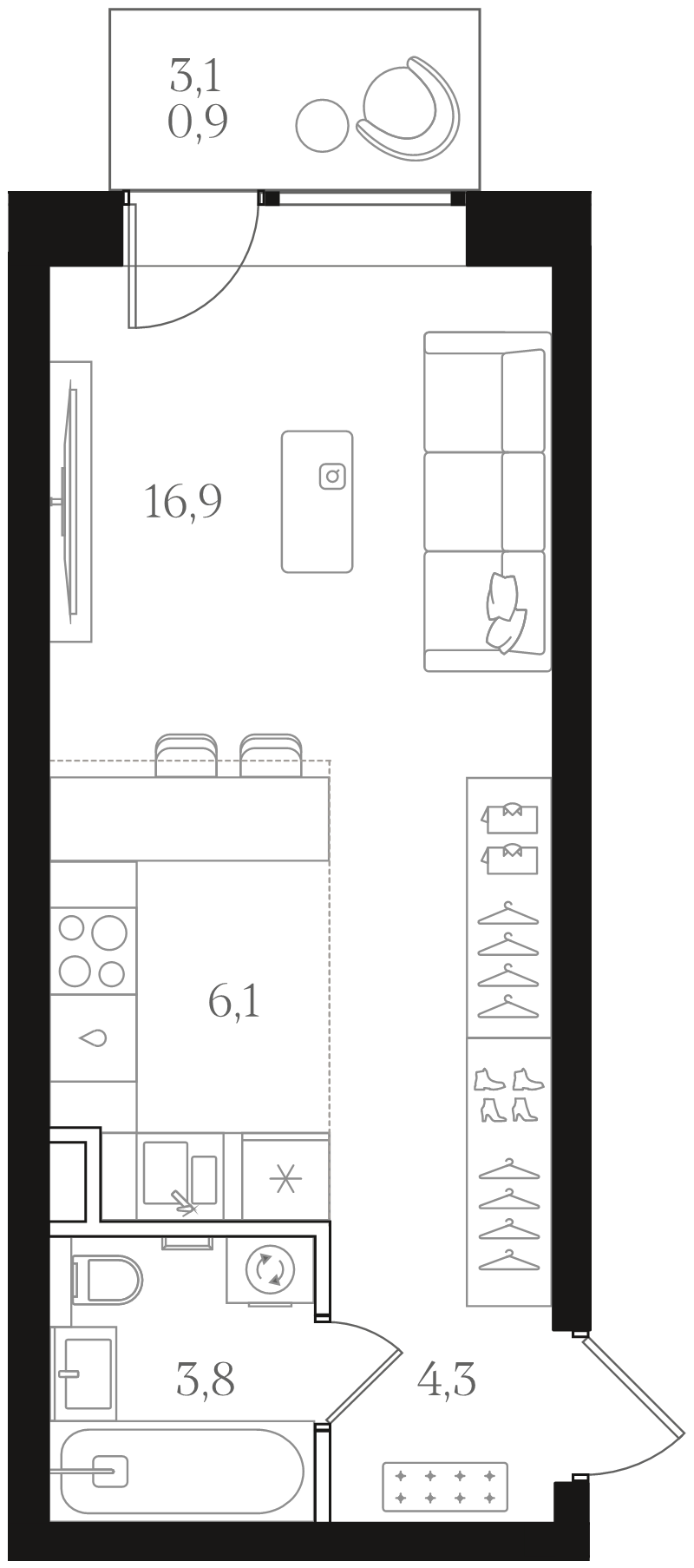 Студия 32 м²