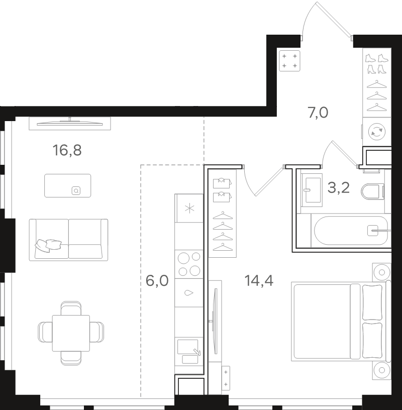 2 ккв (Евро) 47,4 м²