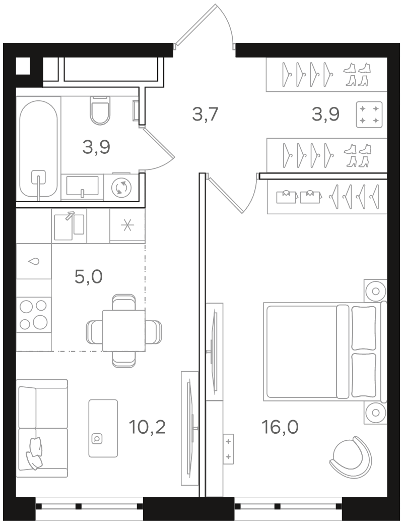2 ккв (Евро) 42,7 м²