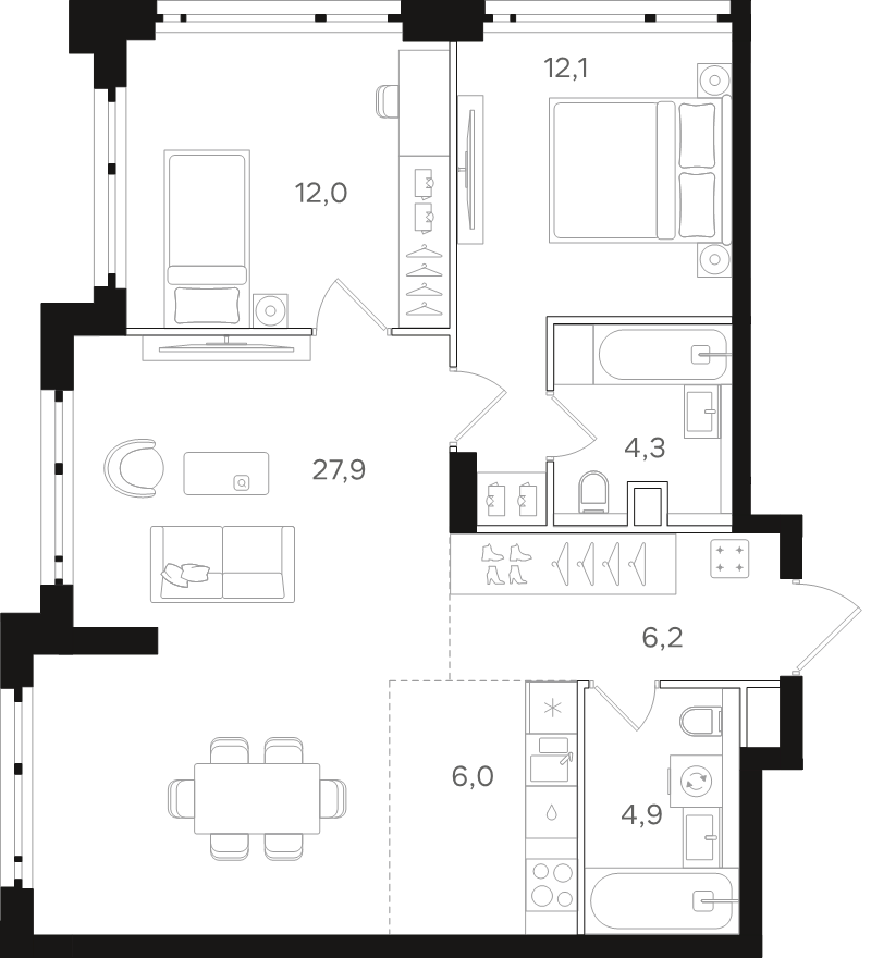 3 ккв (Евро) 73,4 м²