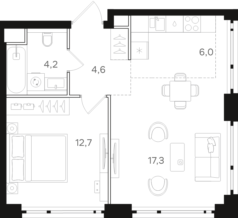 2 ккв (Евро) 44,8 м²