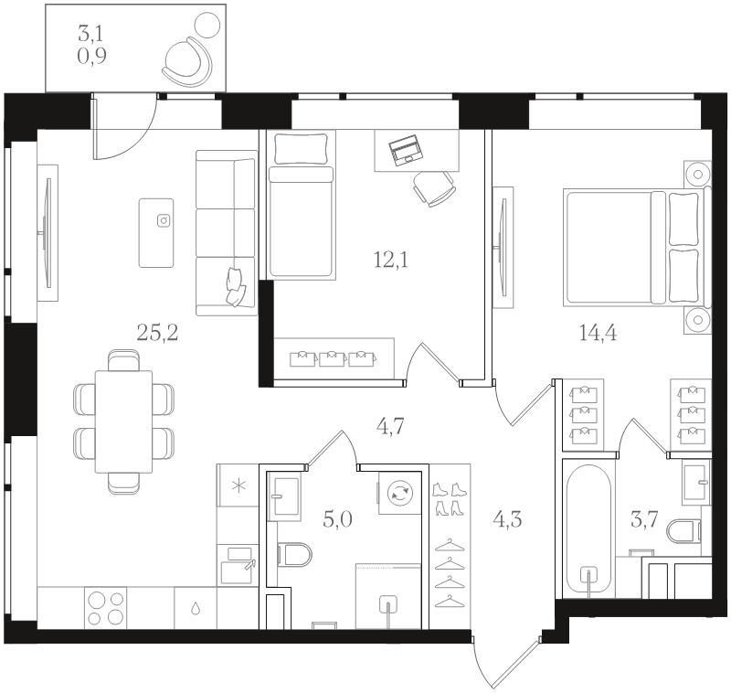 3 ккв (Евро) 70,3 м²