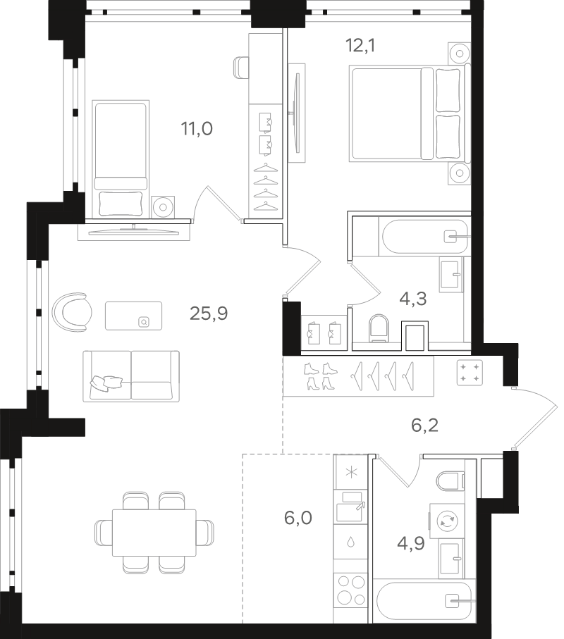 3 ккв (Евро) 70,4 м²