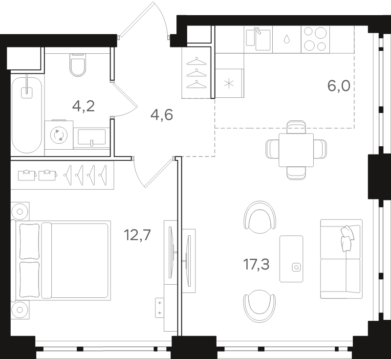 2 ккв (Евро) 44,8 м²