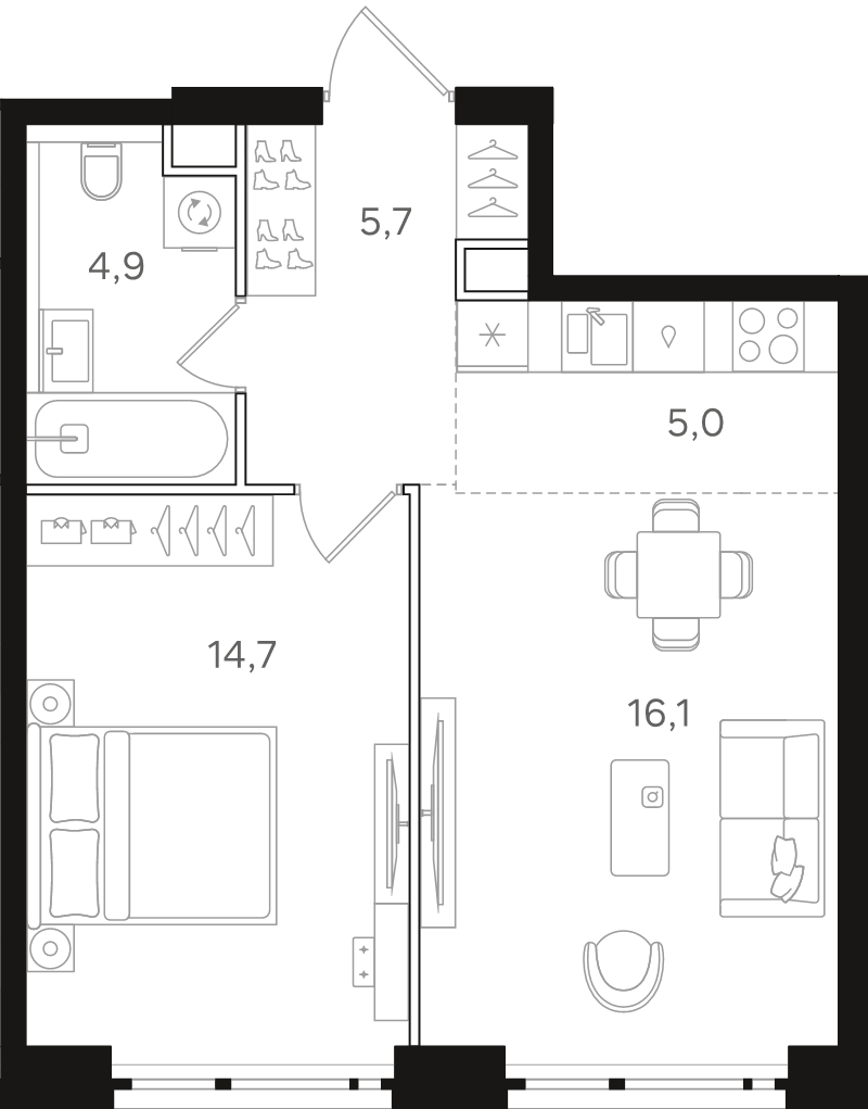 2 ккв (Евро) 46,4 м²