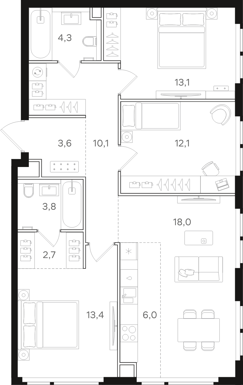 4 ккв (Евро) 87,1 м²
