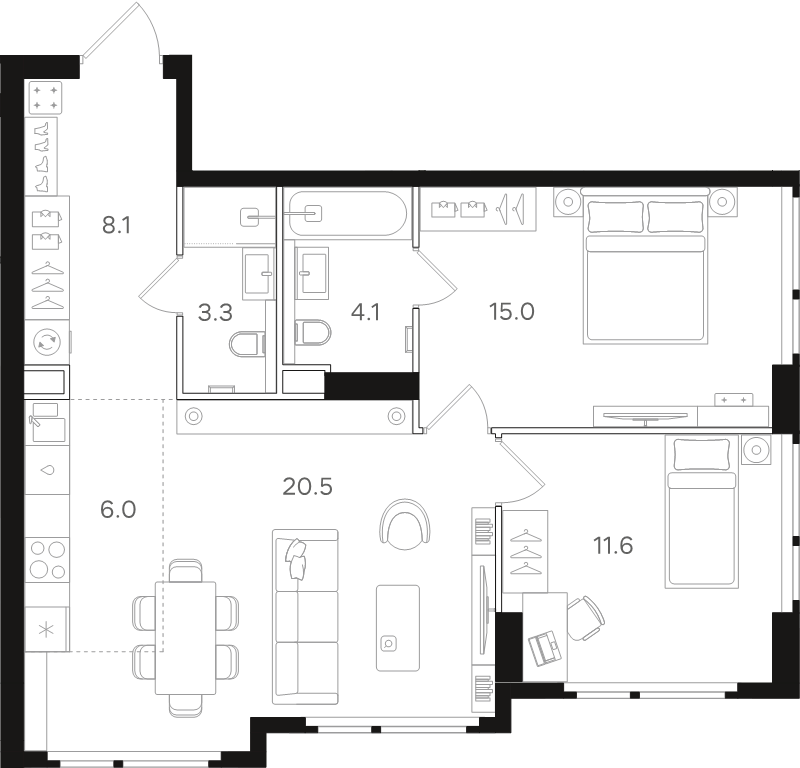 3 ккв (Евро) 68,6 м²
