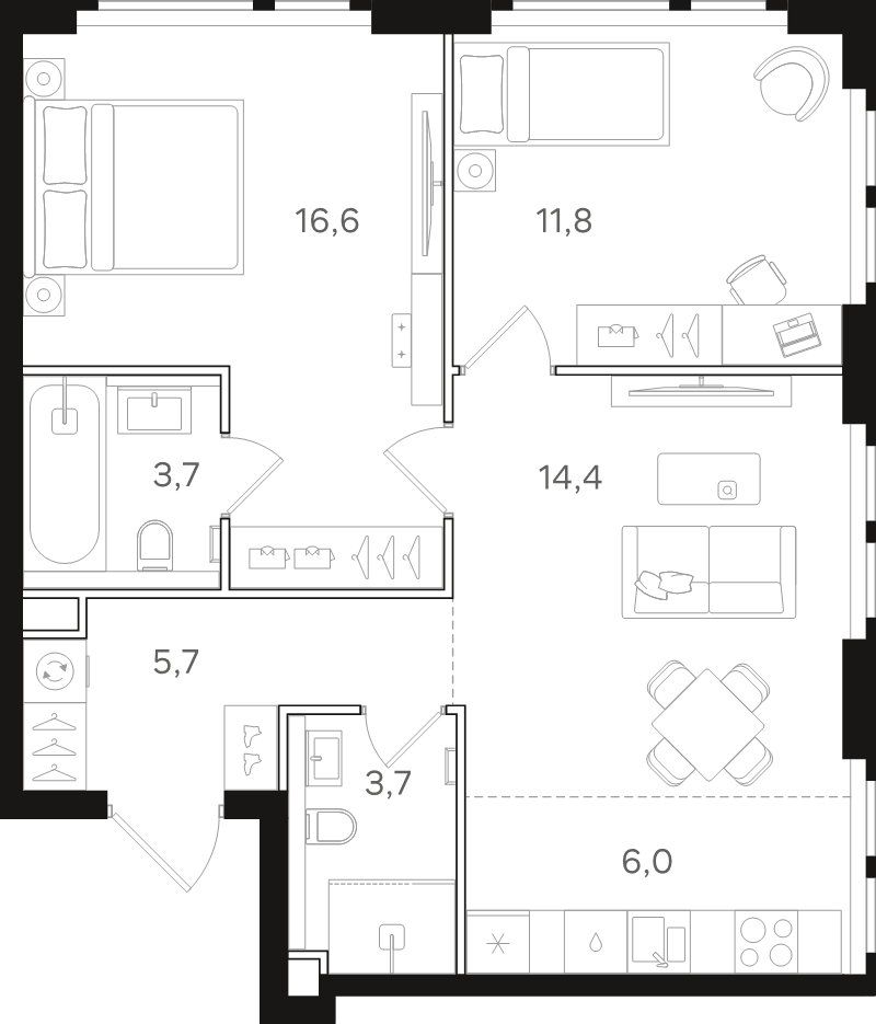 3 ккв (Евро) 61,9 м²
