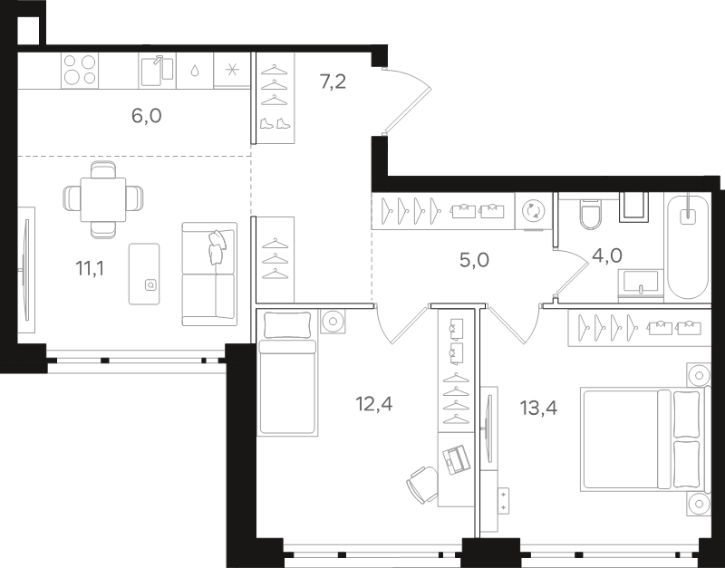 3 ккв (Евро) 59,1 м²