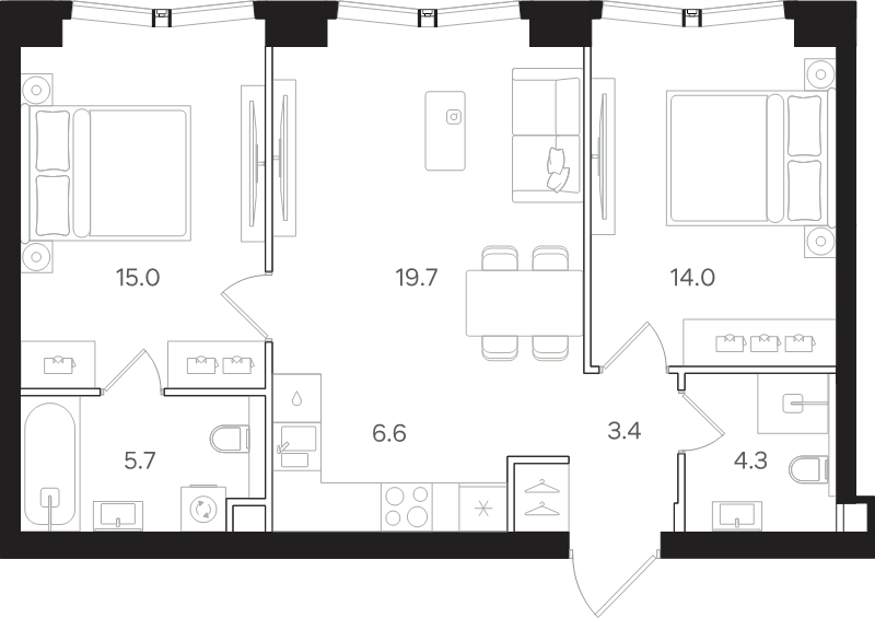 3 ккв (Евро) 68,7 м²