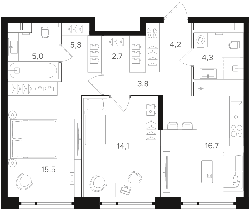 3 ккв (Евро) 71,6 м²