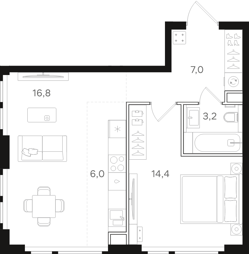2 ккв (Евро) 47,4 м²