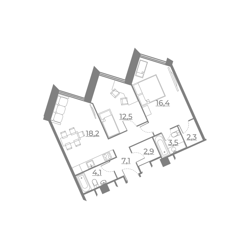 3 ккв (Евро) 66,9 м²